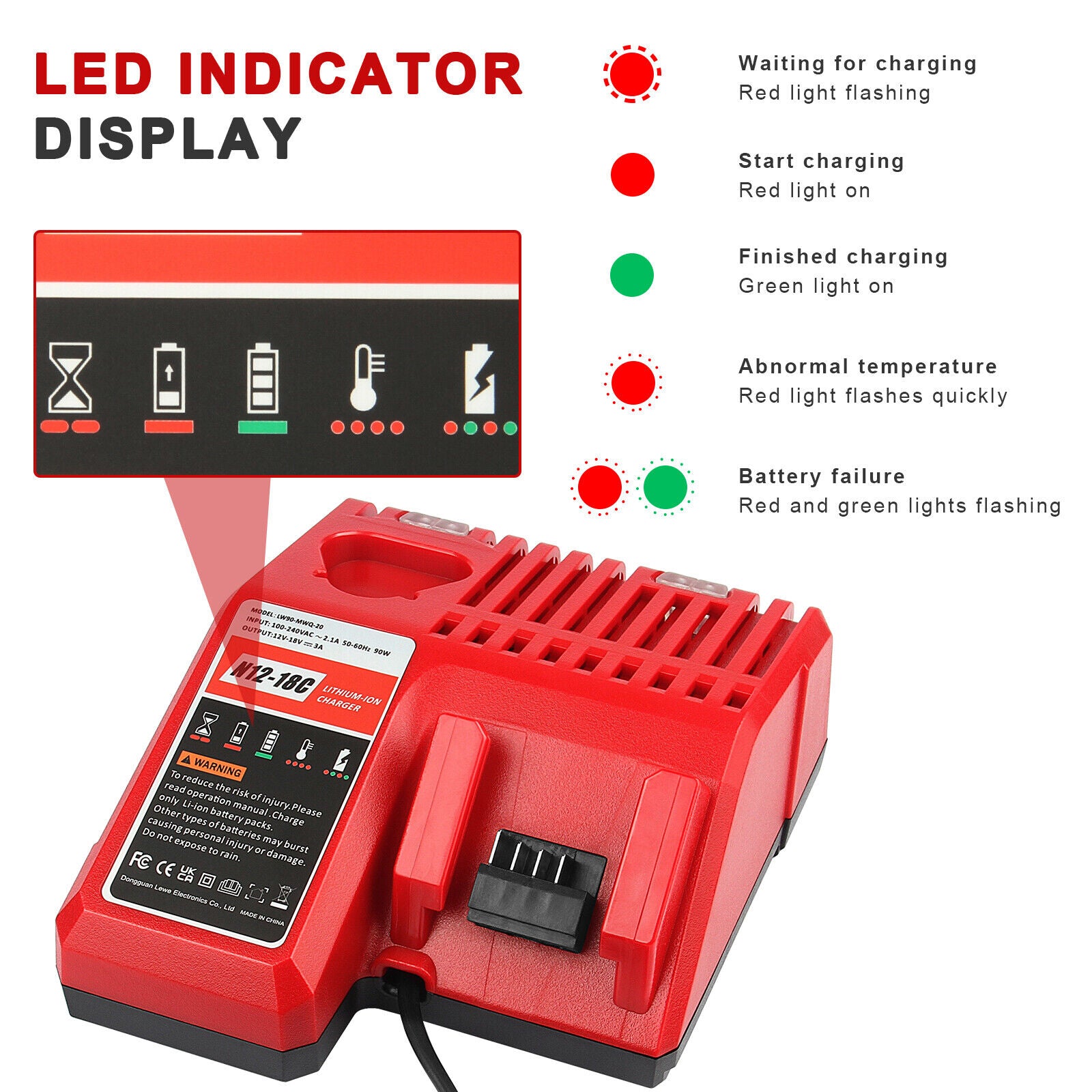 N12-18C Charger for Milwaukee 18V 12V M18 M12 Lithium Battery N12-18C Charger for Milwaukee 18V 12V M18 M12 Lithium Battery